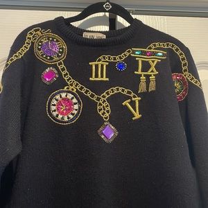 Plain Jane 80’s vintage clock sweater dress small